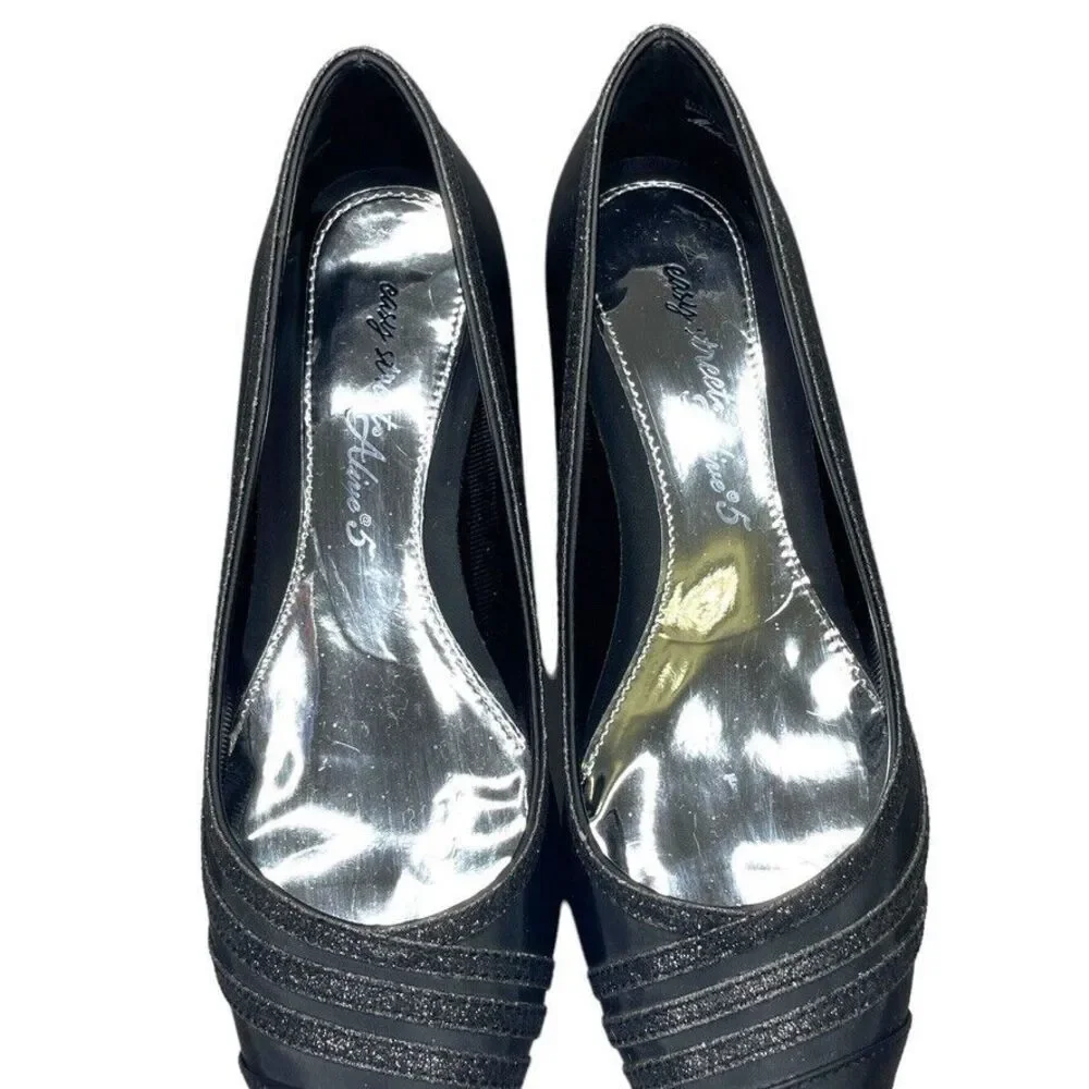 Easy Street Womens Alive@5‎ Black Black Glitter Dance Flex Heel Pump Size 7.5